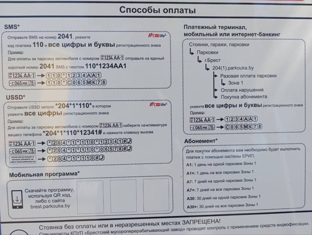 Как оплачивать парковку в центре Бреста с 22 июня 2026 года
