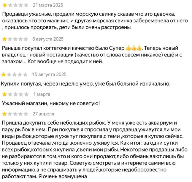 Негативные отзывы на зоомагазин «Золотая рыбка» в Могилеве